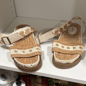 Free People Tan and Cream Woven Sandals
